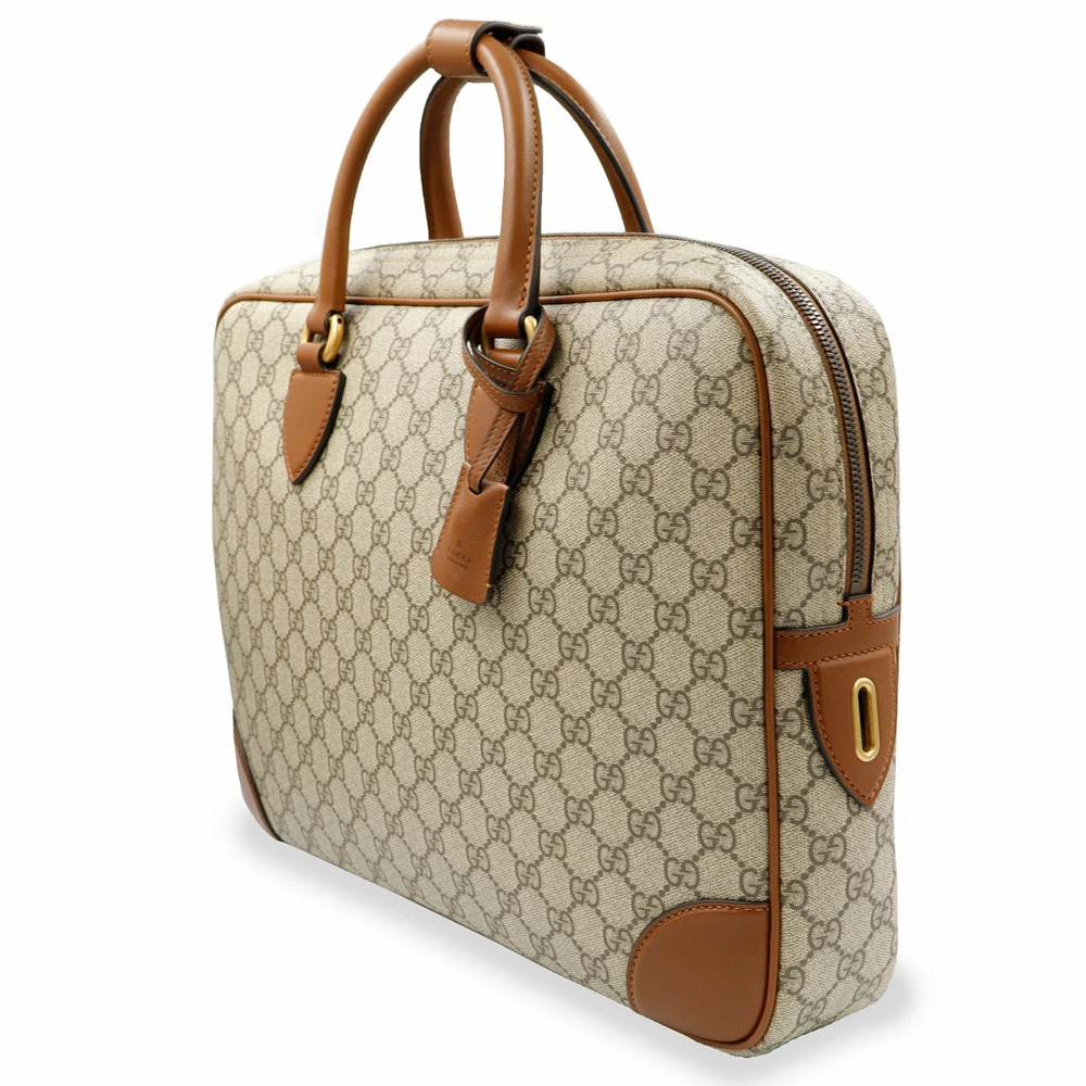 Gucci GG Emblem Briefcase Shoulder Handbag Supreme Canvas Leather Beige Brown - Picture 5 of 10